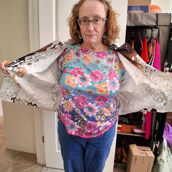 JUSTB Lightweight Abstract Print Button-Down Shirt Jacket Multi-Color Size Large - Picture 6 of 12